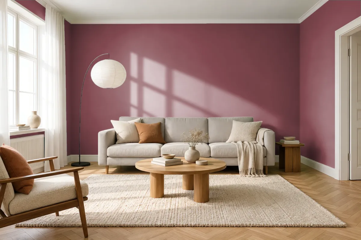 Краска PANTONE 19-1530 Burnt Russet — гостиная в скандинавском стиле