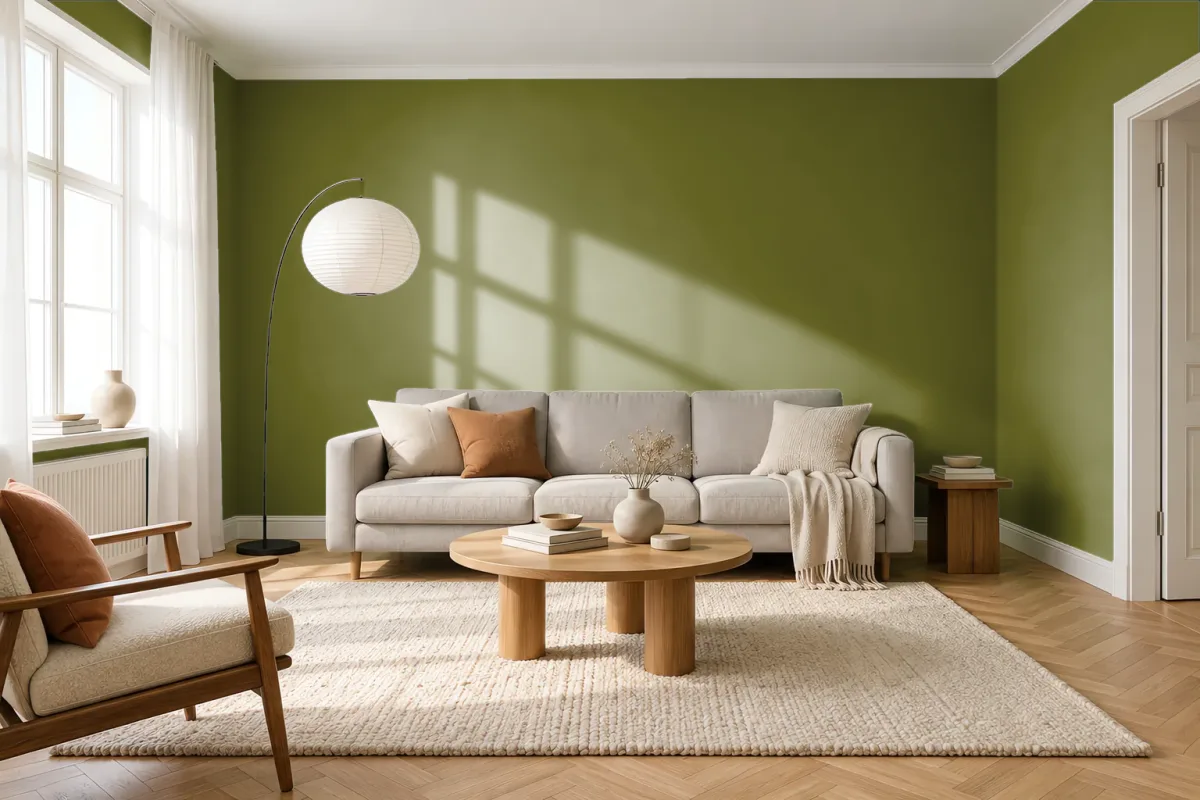 Краска PANTONE 18-0435 Calla Green — гостиная в скандинавском стиле