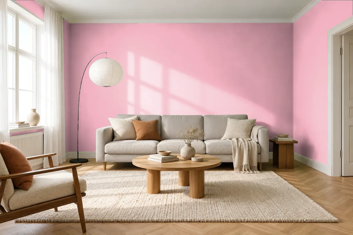 Краска PANTONE 14-1911 Candy Pink — гостиная в скандинавском стиле