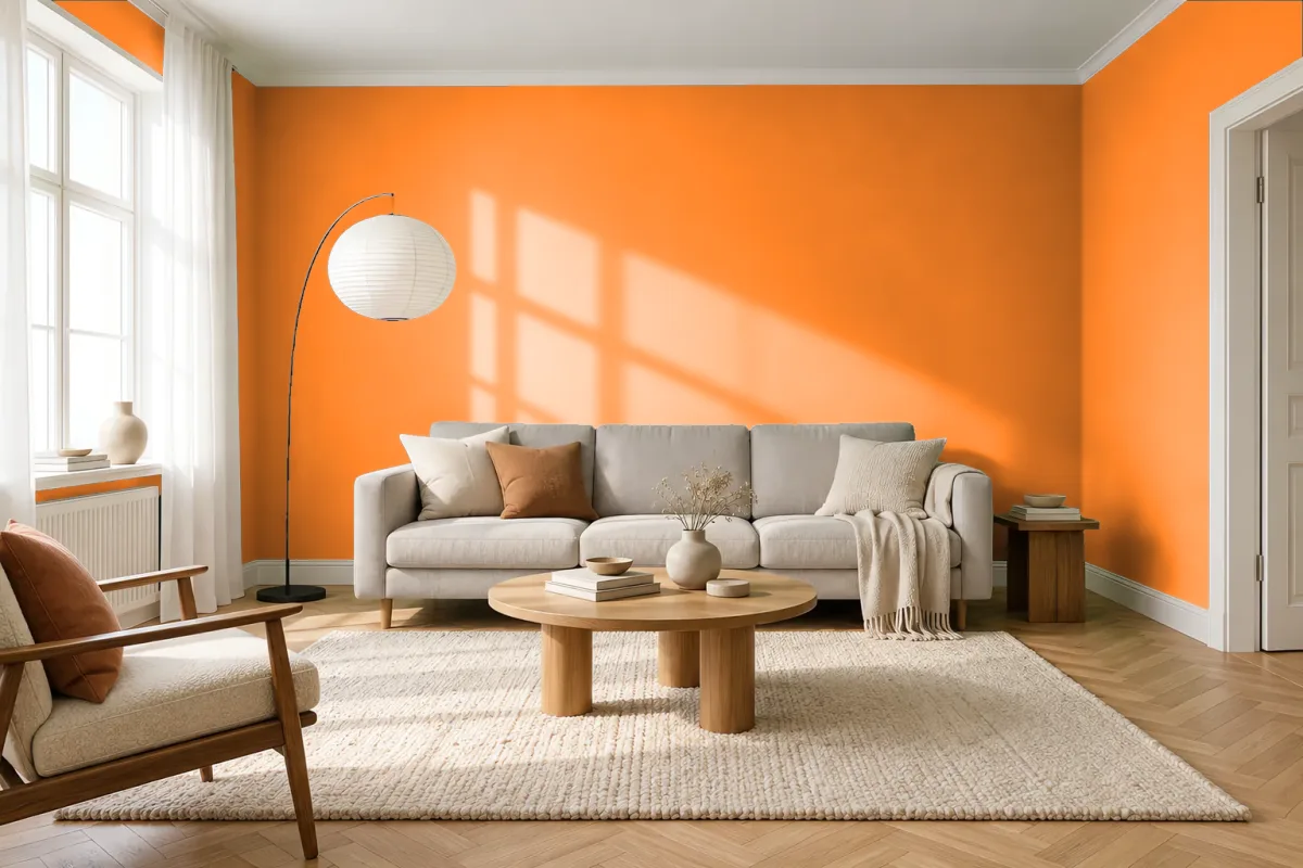 Краска PANTONE 15-1262 Carrot Curl — гостиная в скандинавском стиле