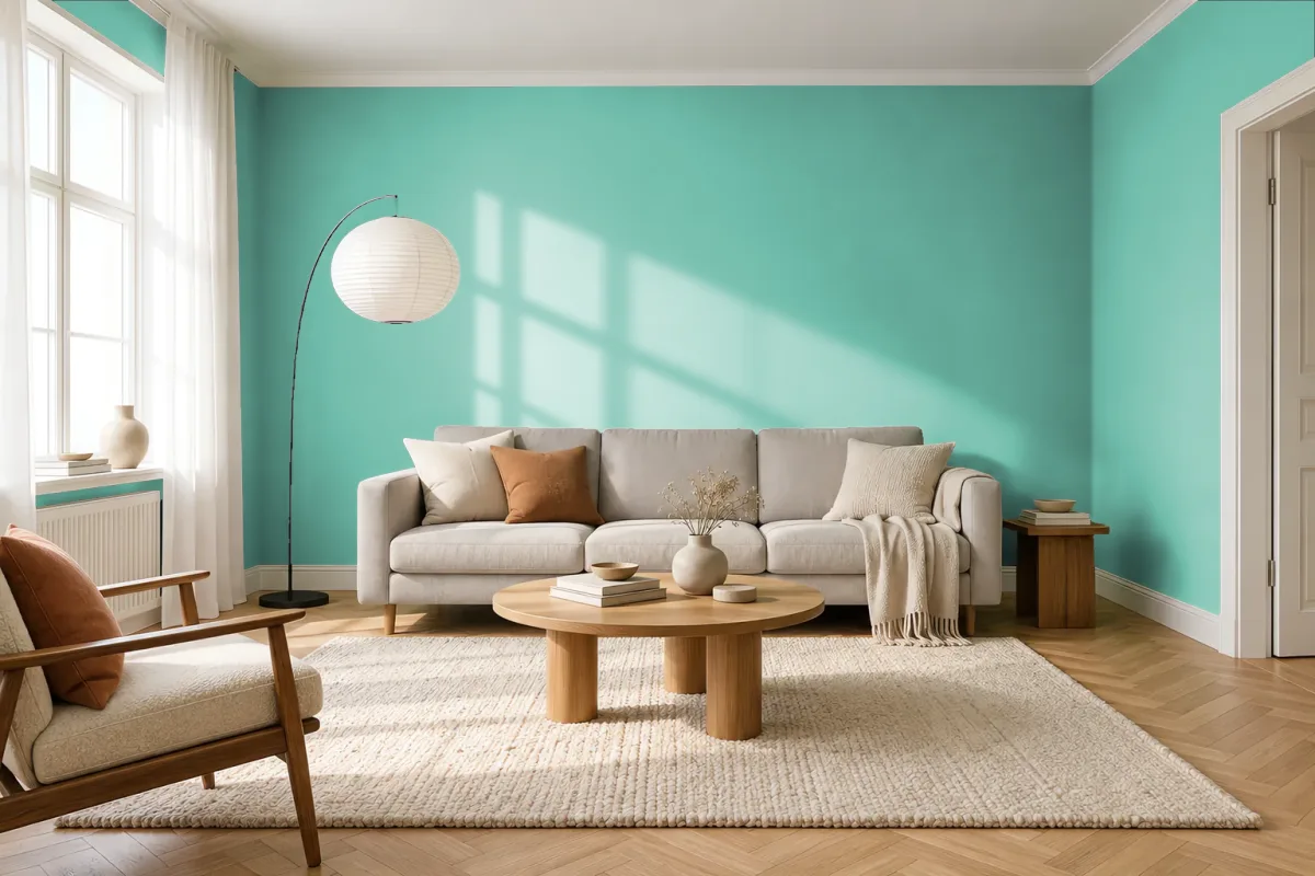 Краска PANTONE 14-5713 Cascade — гостиная в скандинавском стиле