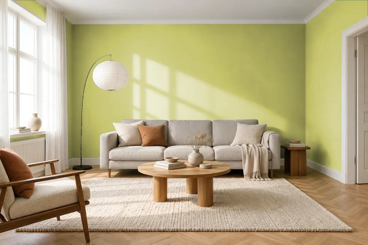 Краска PANTONE 13-0532 Celery Green — гостиная в скандинавском стиле