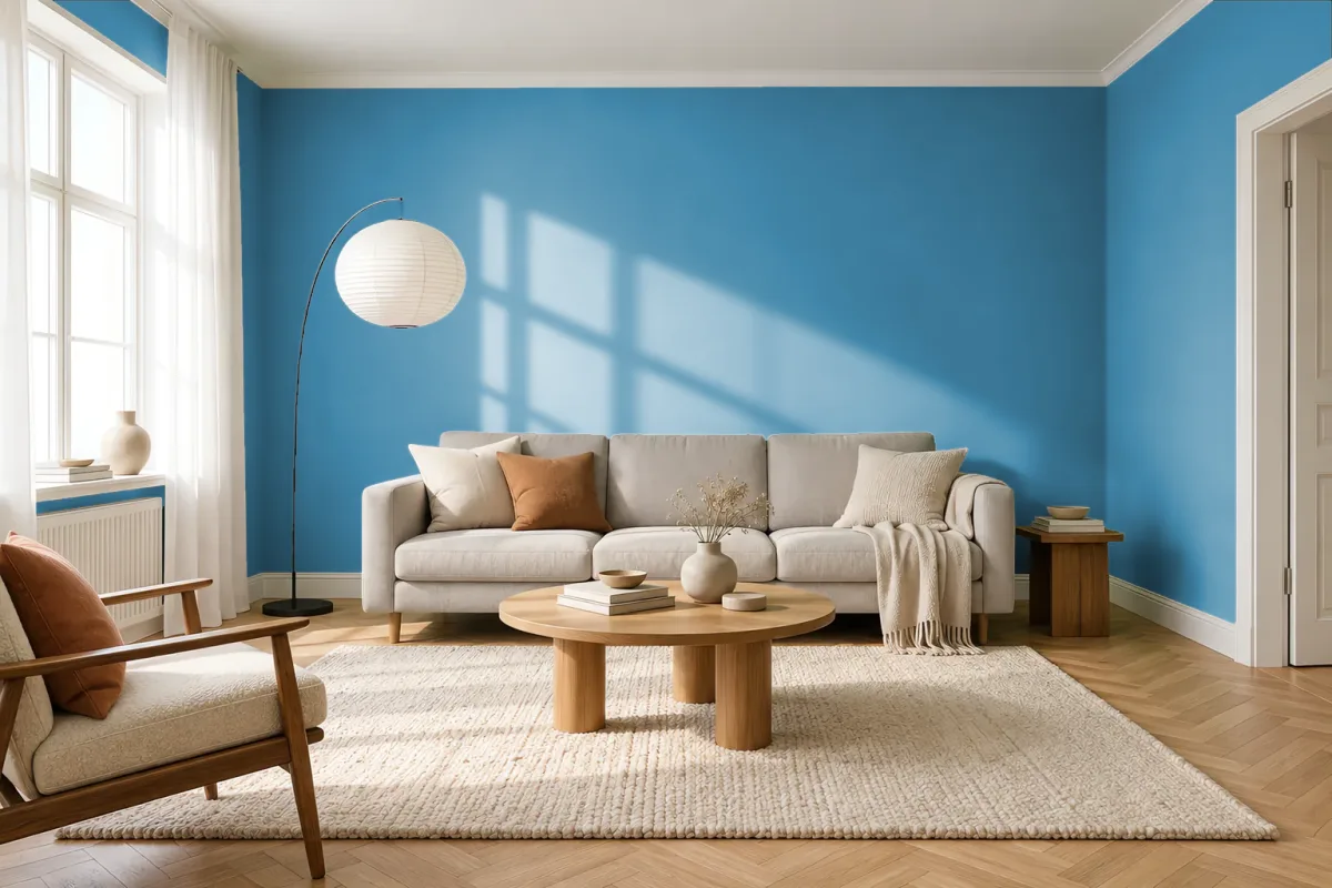 Краска PANTONE 17-4131 Cendre Blue — гостиная в скандинавском стиле