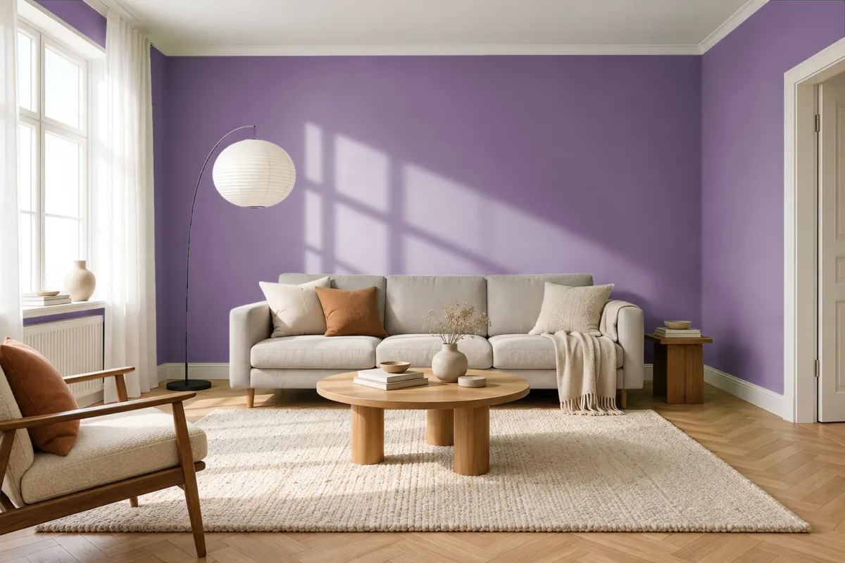 Краска PANTONE 18-3418 Chinese Violet — гостиная в скандинавском стиле