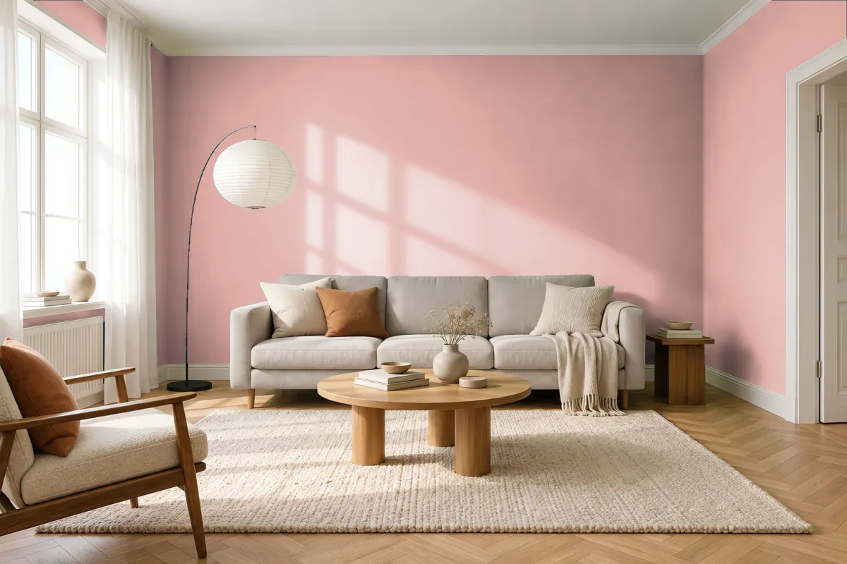 Краска PANTONE 15-1415 Coral Cloud — гостиная в скандинавском стиле