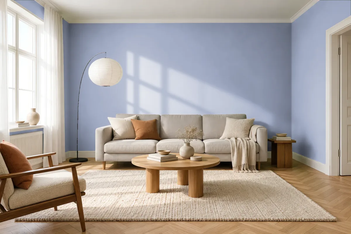 Краска PANTONE 15-3909 Cosmic Sky — гостиная в скандинавском стиле