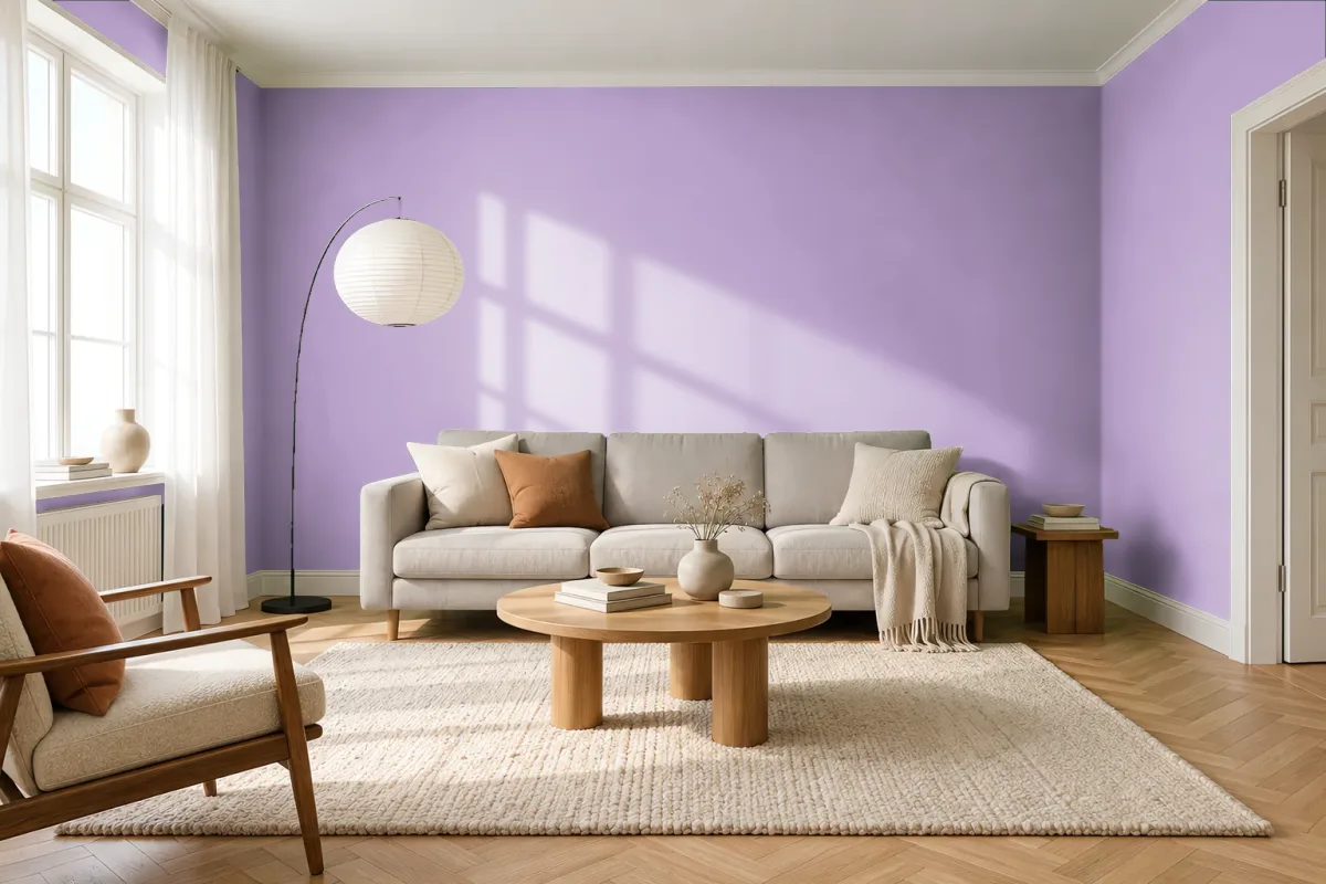 Краска PANTONE 15-3520 Crocus Petal — гостиная в скандинавском стиле