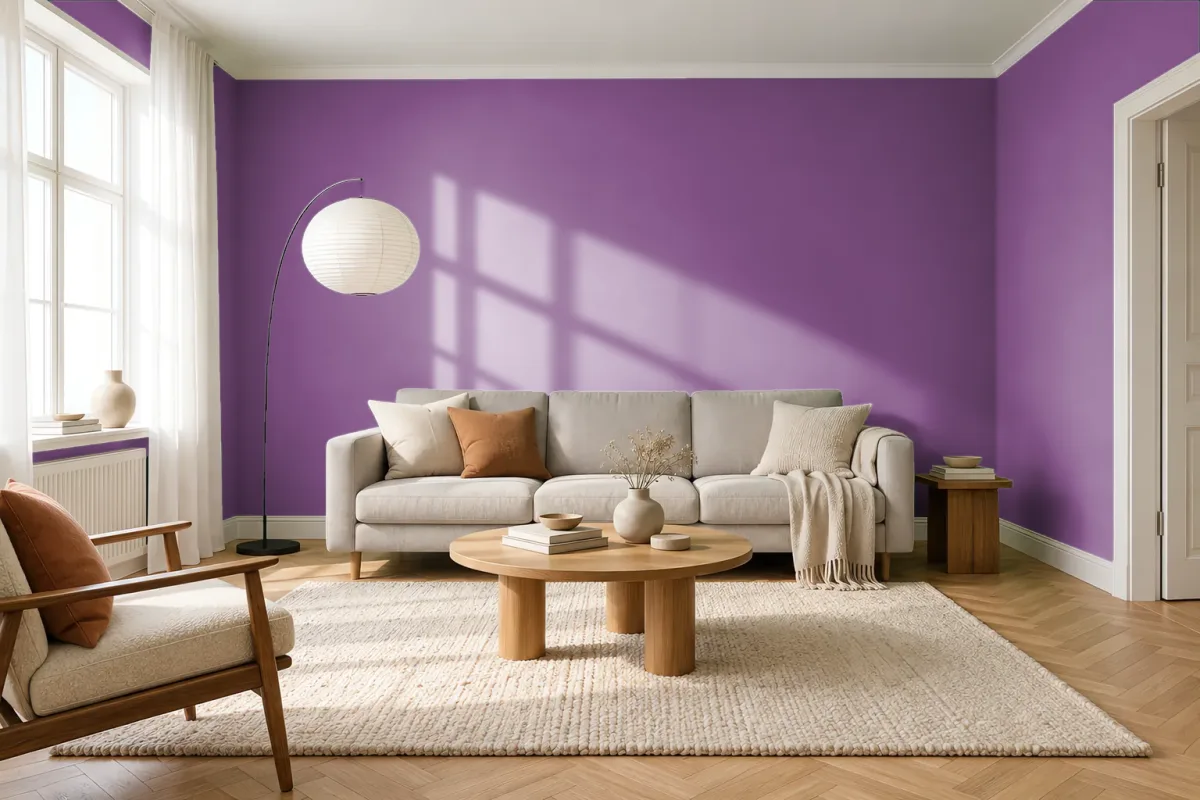 Краска PANTONE 18-3324 Dahlia — гостиная в скандинавском стиле