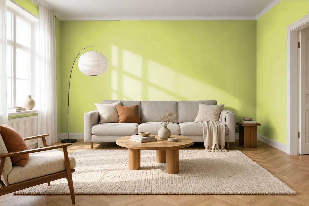 Краска PANTONE 12-0435 Daiquiri Green — гостиная в скандинавском стиле