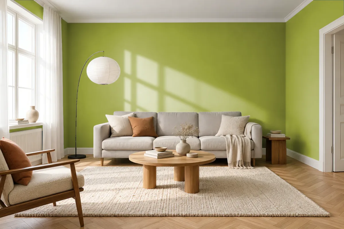Краска PANTONE 16-0435 Dark Citron — гостиная в скандинавском стиле