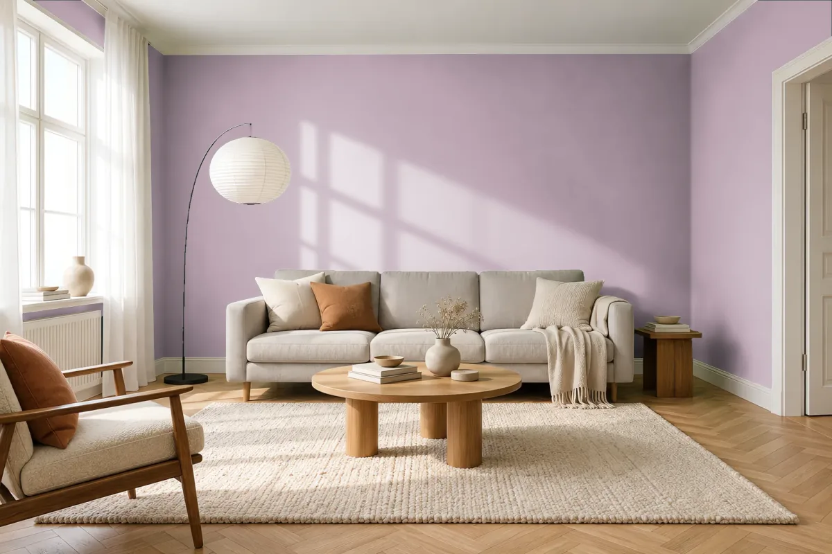 Краска PANTONE 15-2205 Dawn Pink — гостиная в скандинавском стиле