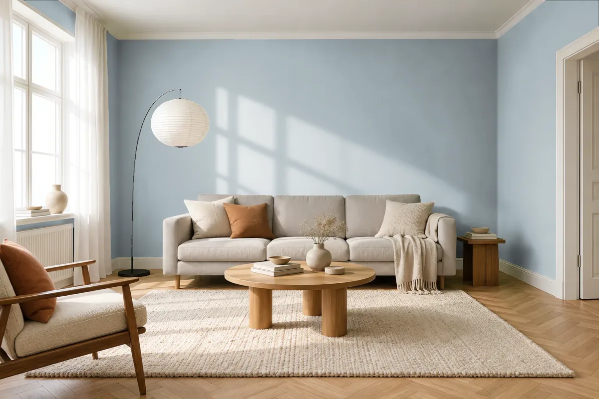 Краска Little Greene LG 107 Bone China Blue — гостиная в скандинавском стиле