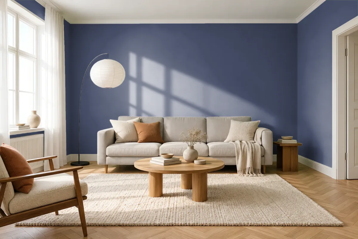 Краска PANTONE 19-3935 Deep Cobalt — гостиная в скандинавском стиле