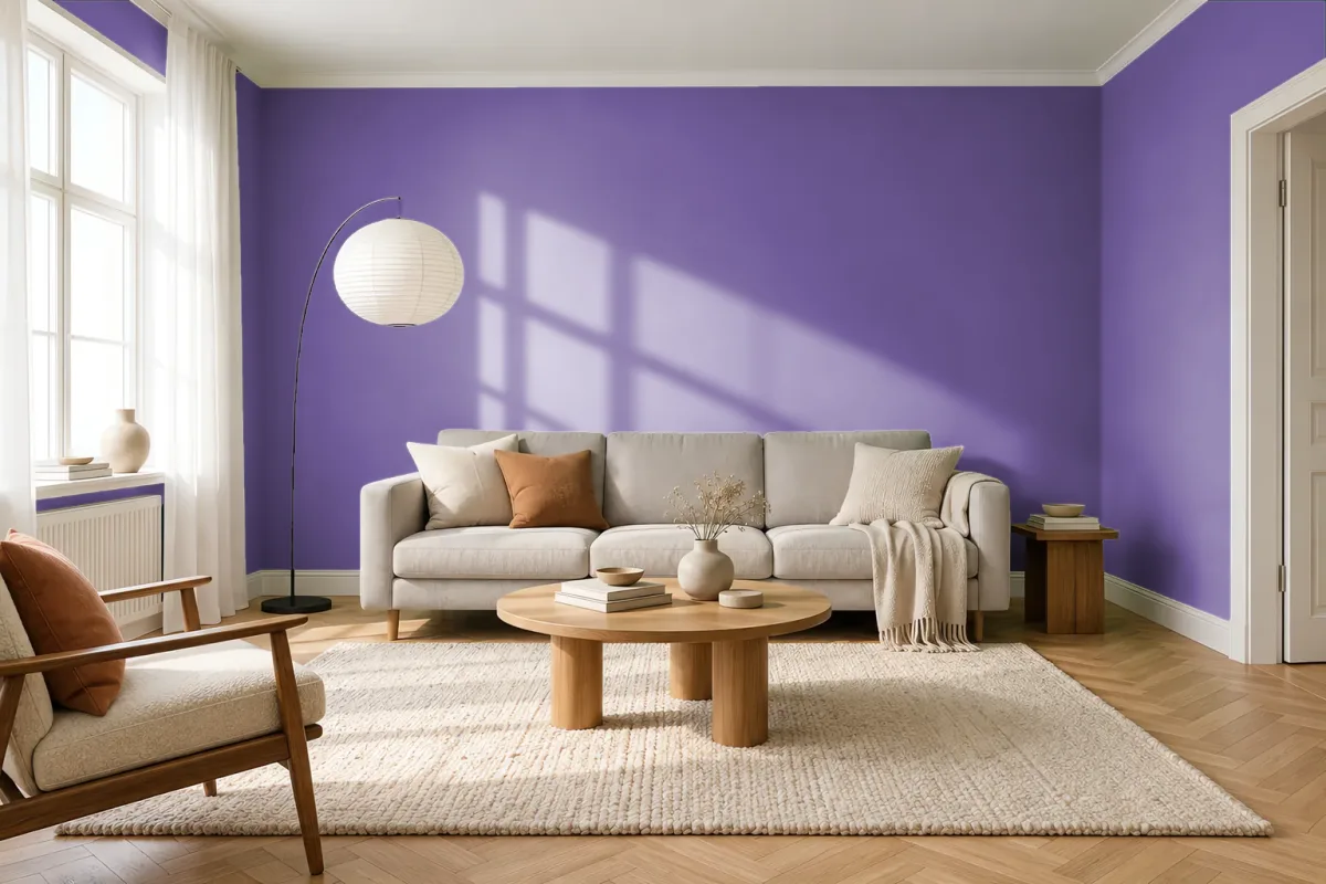 Краска PANTONE 18-3633 Deep Lavender — гостиная в скандинавском стиле