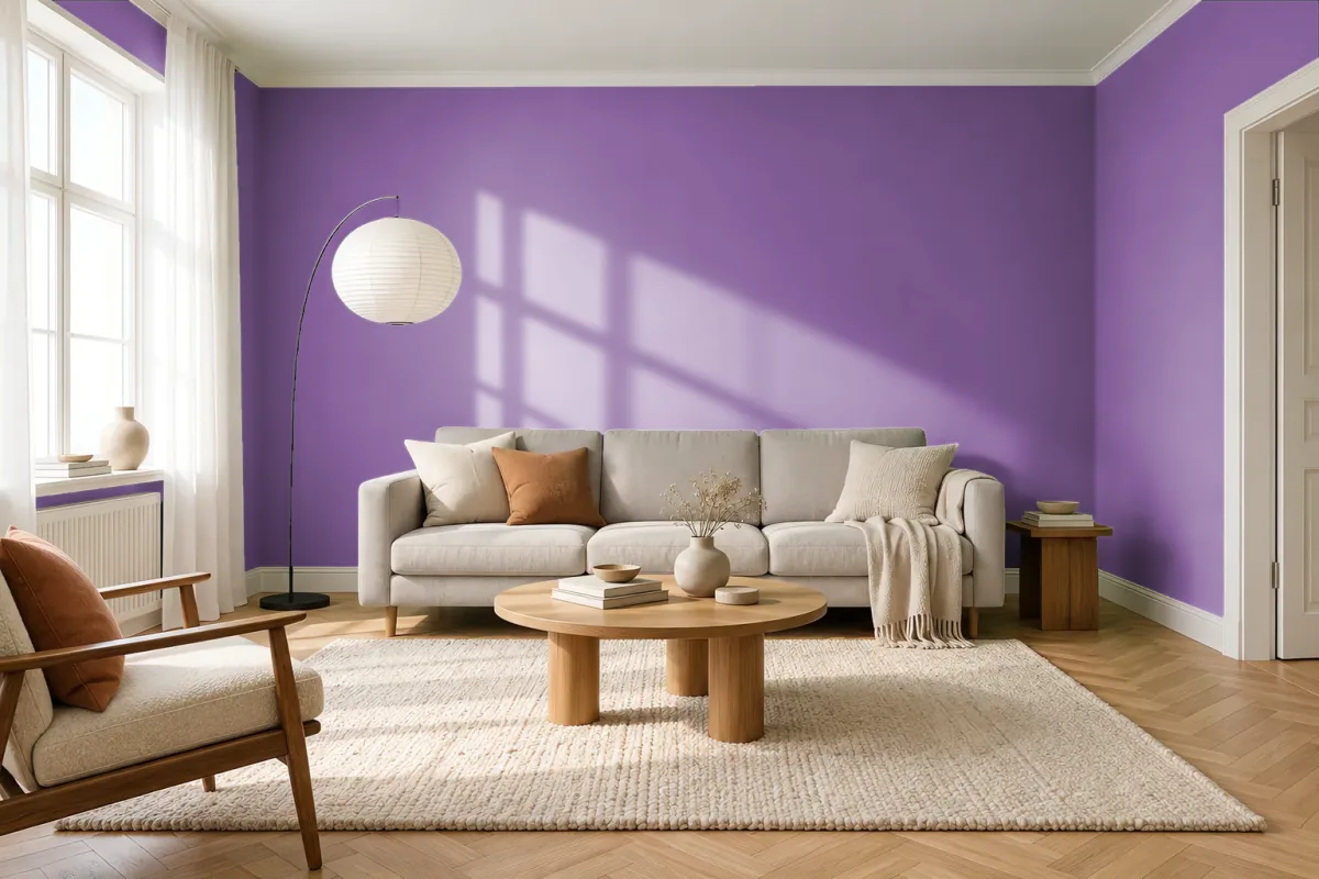 Краска PANTONE 18-3533 Dewberry — гостиная в скандинавском стиле