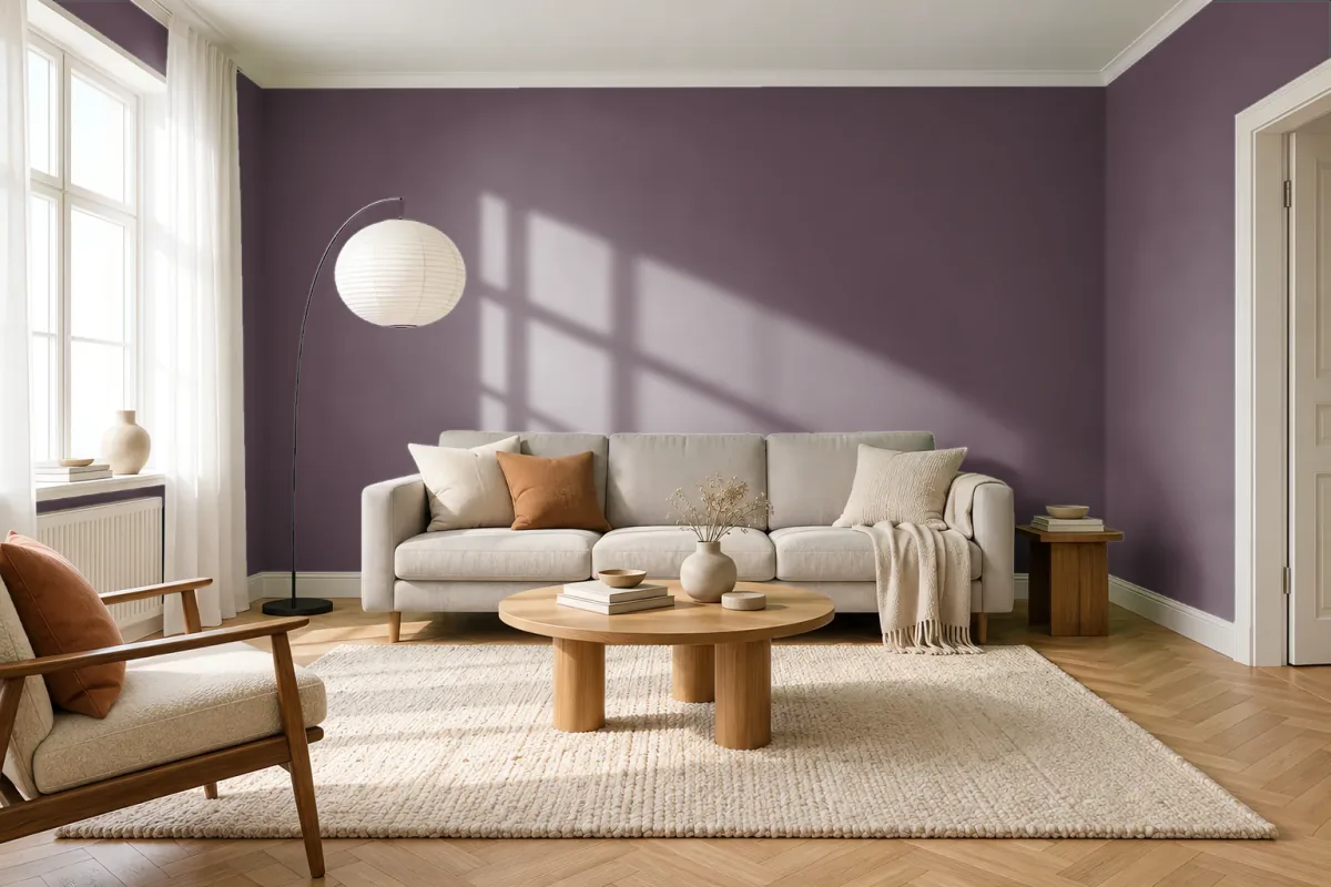 Краска PANTONE 19-2311 Eggplant — гостиная в скандинавском стиле