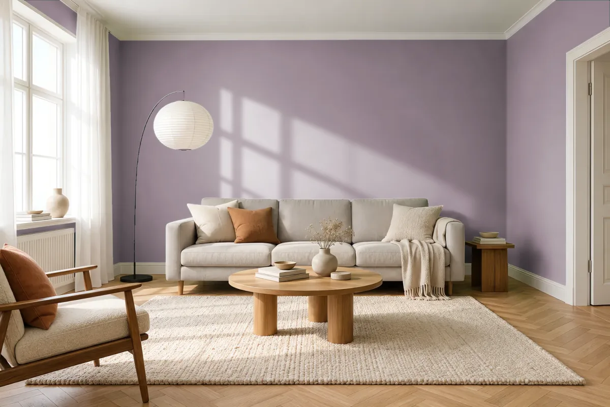 Краска PANTONE 17-1605 Elderberry — гостиная в скандинавском стиле