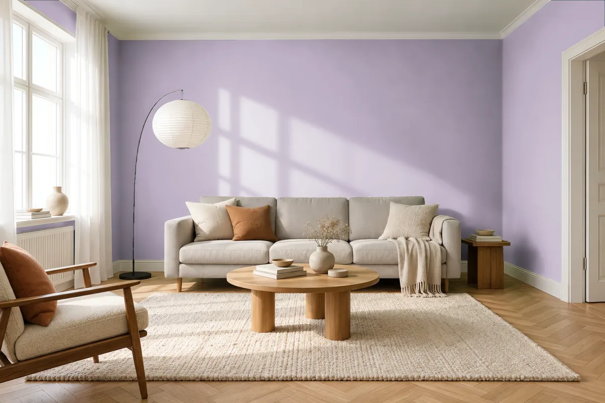 Краска PANTONE 15-3508 Fair Orchid — гостиная в скандинавском стиле