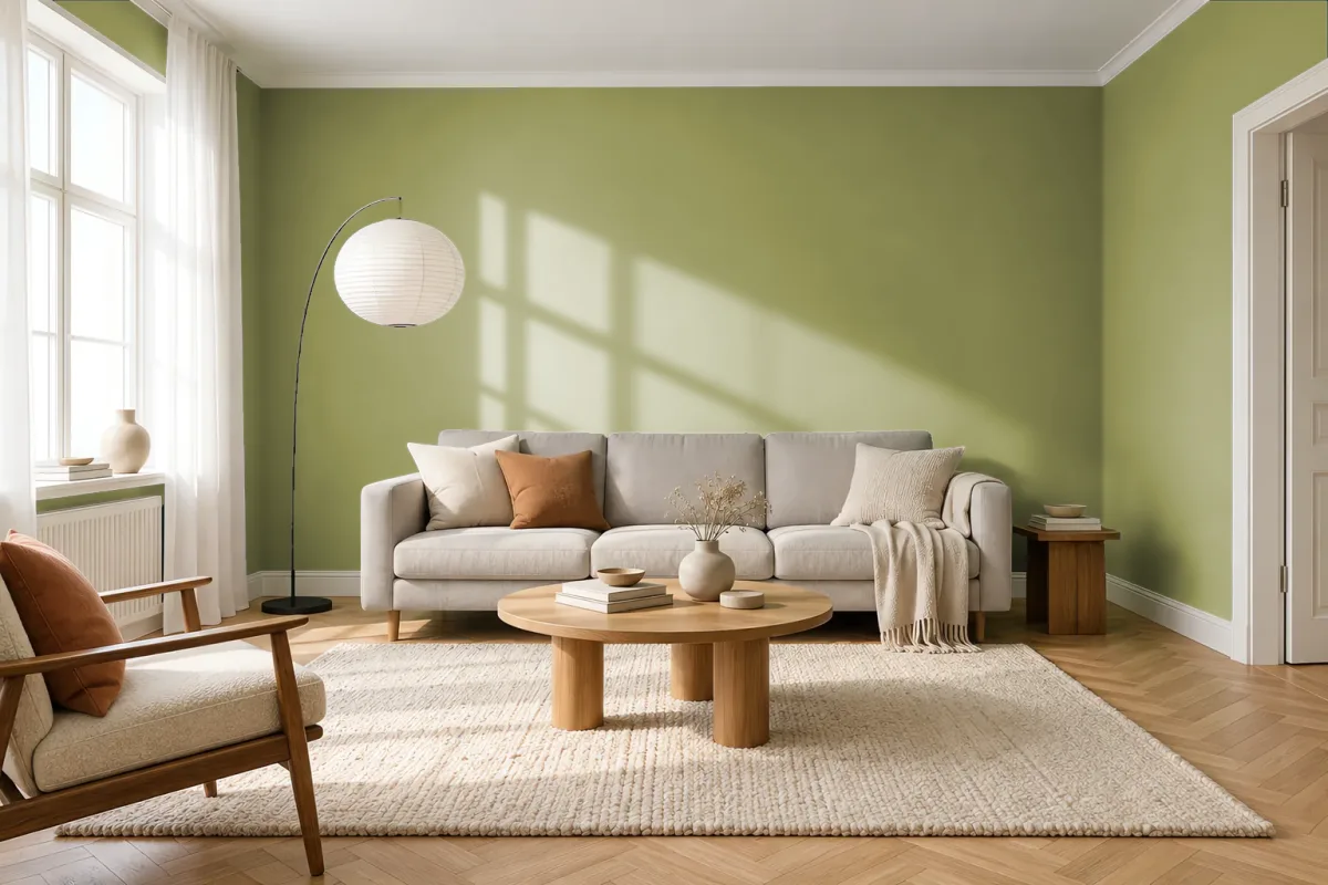 Краска PANTONE 16-0430 Fern — гостиная в скандинавском стиле