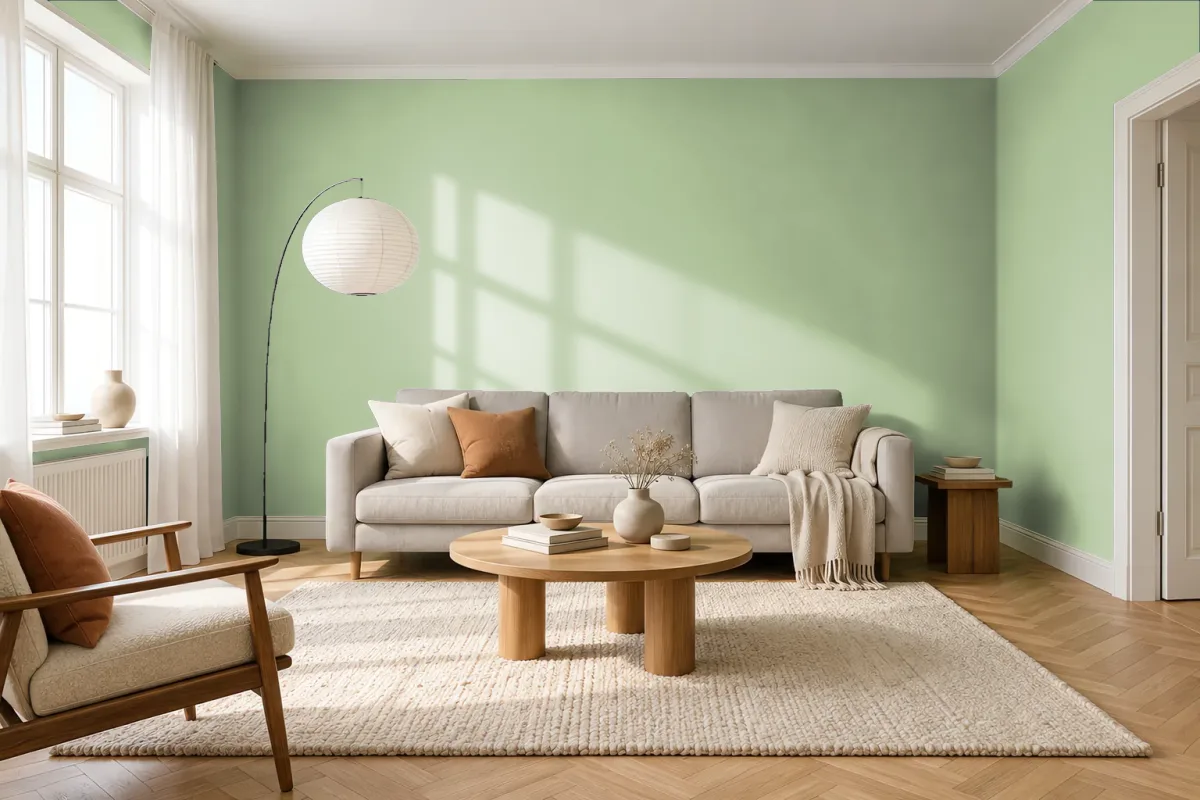 Краска PANTONE 14-0115 Foam Green — гостиная в скандинавском стиле