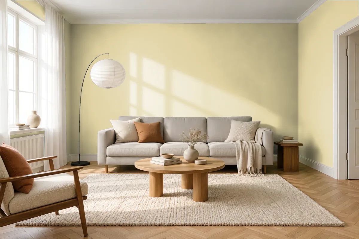 Краска PANTONE 13-0614 Garden Glade — гостиная в скандинавском стиле