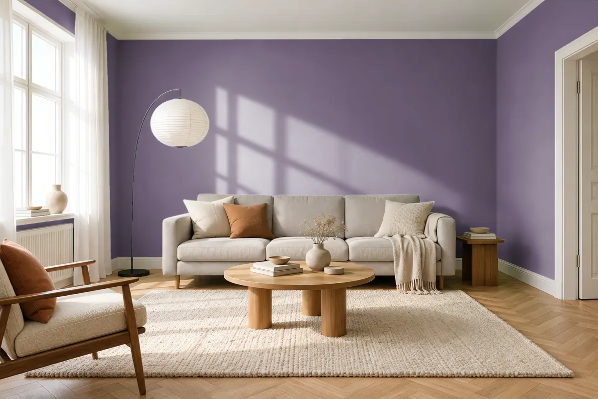 Краска PANTONE 18-3415 Grape Jam — гостиная в скандинавском стиле