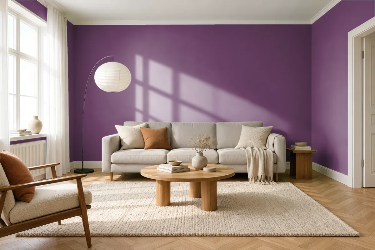 Краска PANTONE 19-3230 Grape Juice — гостиная в скандинавском стиле