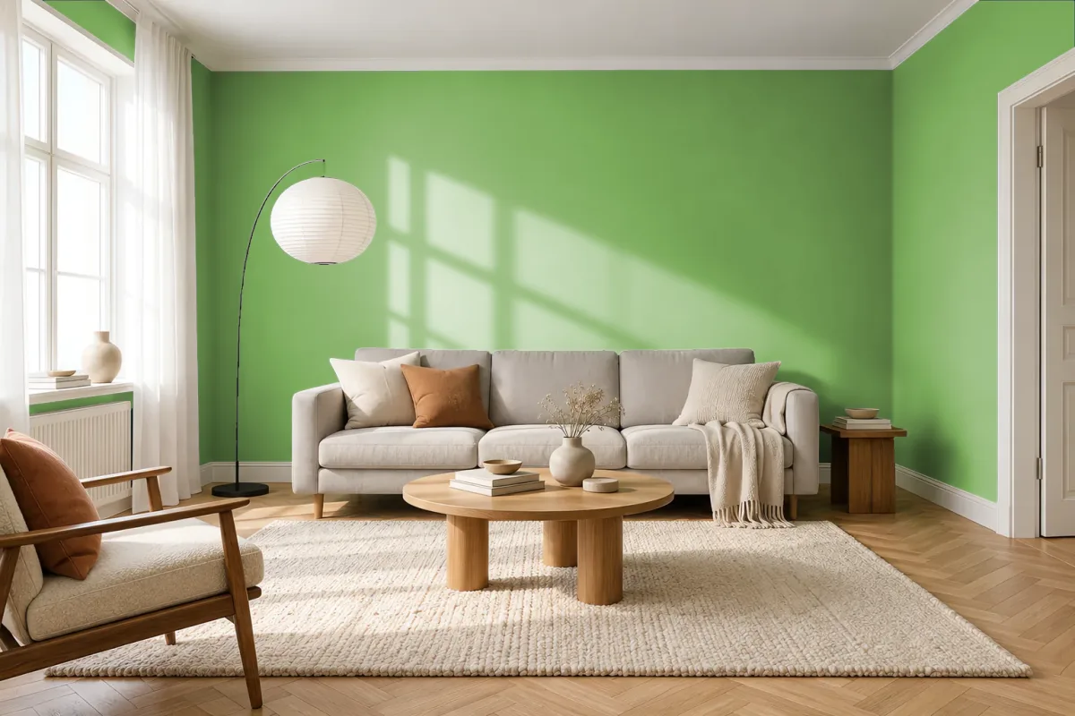 Краска PANTONE 15-6437 Grass Green — гостиная в скандинавском стиле