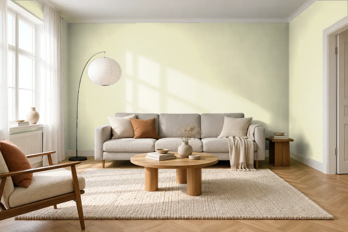 Краска PANTONE 12-0607 Green Essence — гостиная в скандинавском стиле