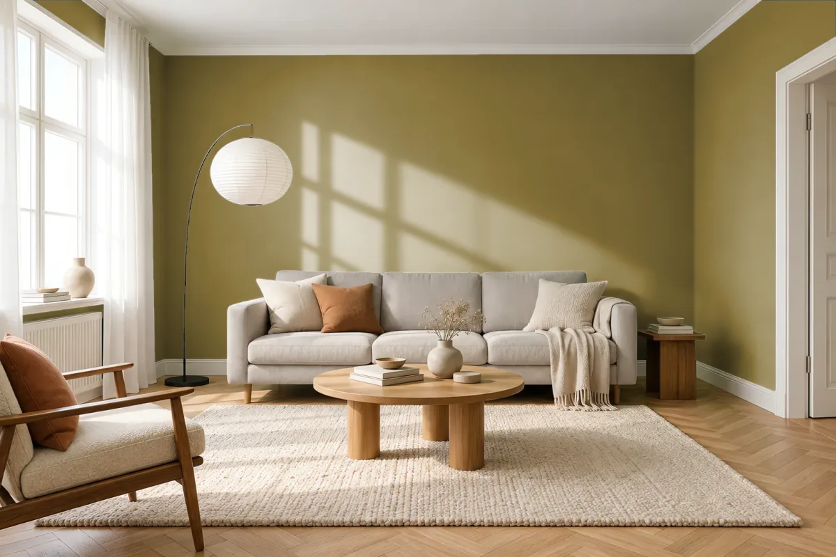 Краска PANTONE 17-0636 Green Moss — гостиная в скандинавском стиле
