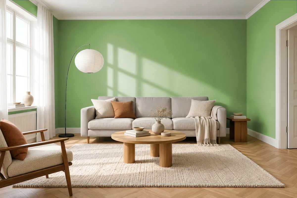 Краска PANTONE 15-6428 Green Tea — гостиная в скандинавском стиле