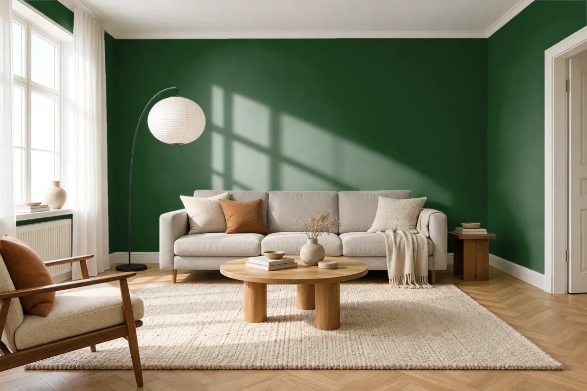 Краска PANTONE 19-6311 Greener Pastures — гостиная в скандинавском стиле