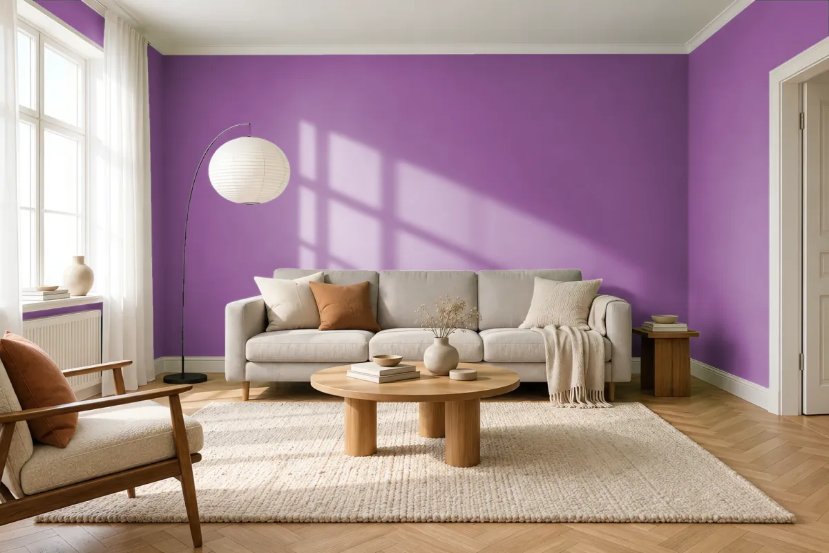 Краска PANTONE 18-3331 Hyacinth Violet — гостиная в скандинавском стиле