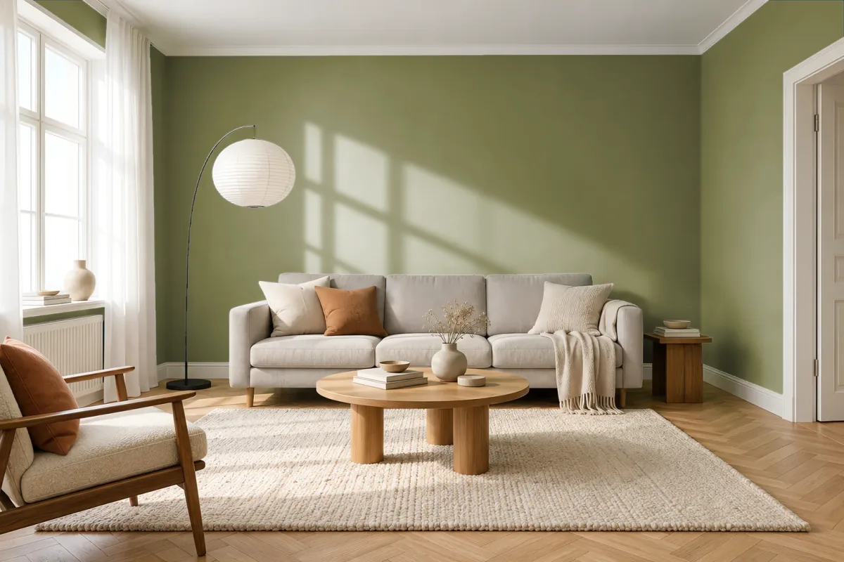 Краска PANTONE 18-0525 Iguana — гостиная в скандинавском стиле