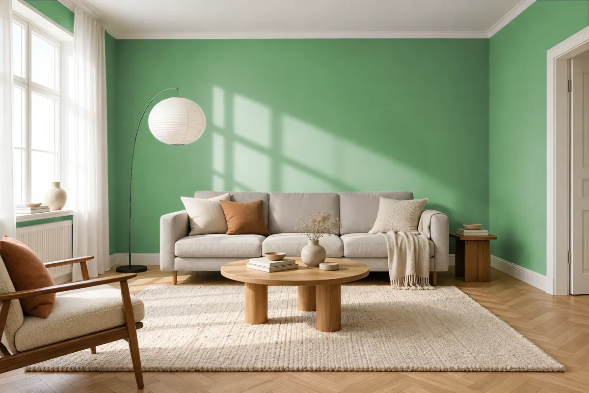 Краска PANTONE 16-6324 Jadesheen — гостиная в скандинавском стиле