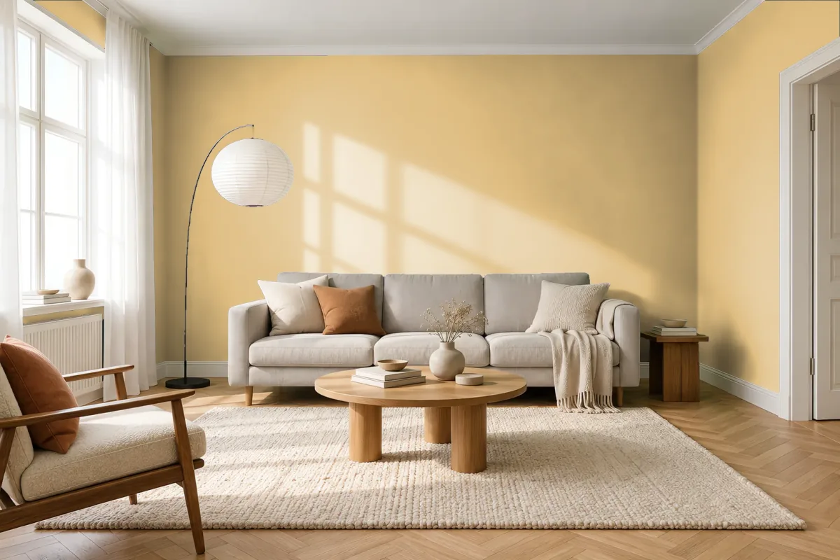 Краска PANTONE 14-0935 Jojoba — гостиная в скандинавском стиле