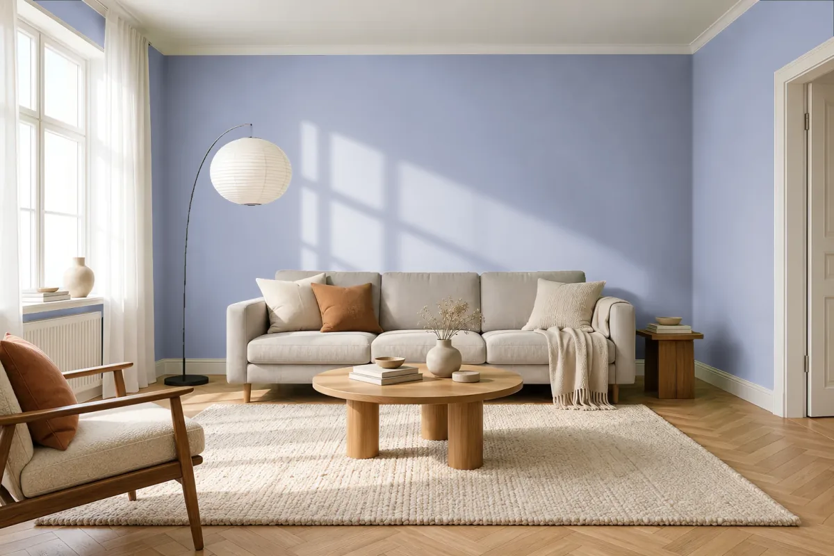 Краска PANTONE 15-3910 Languid Lavender — гостиная в скандинавском стиле