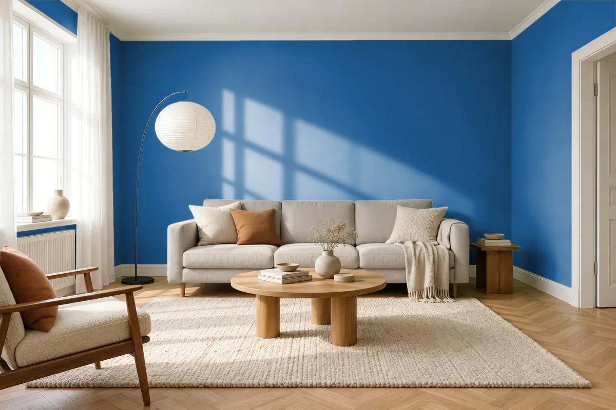 Краска PANTONE 19-4045 Lapis Blue — гостиная в скандинавском стиле