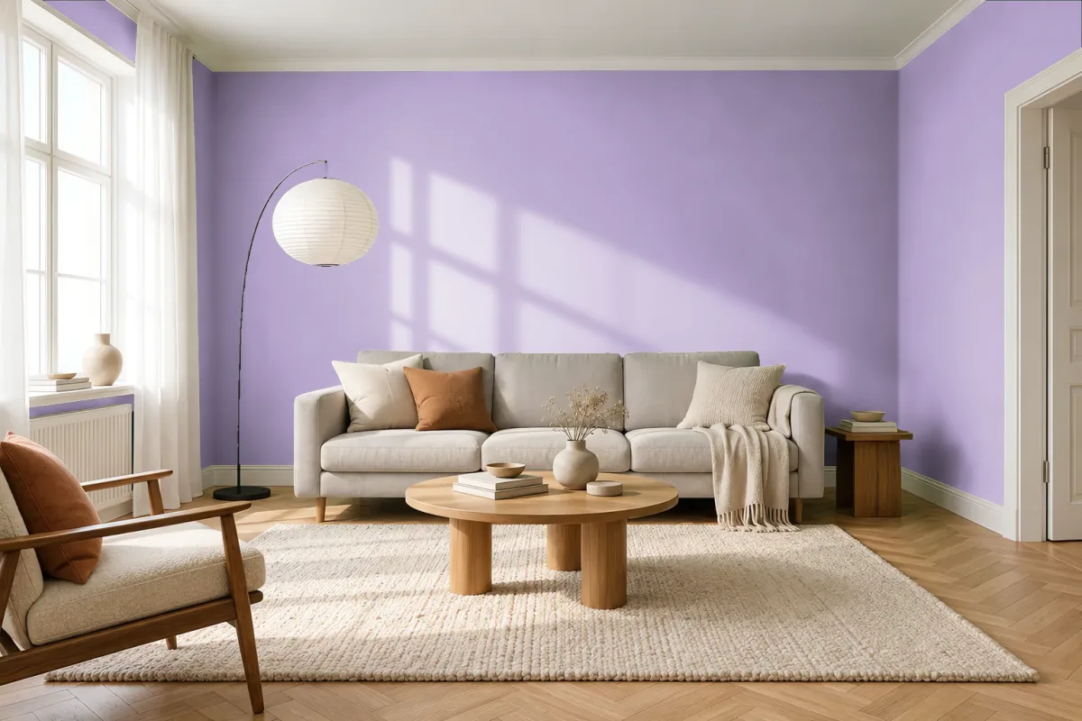 Краска PANTONE 15-3620 Lavendula — гостиная в скандинавском стиле