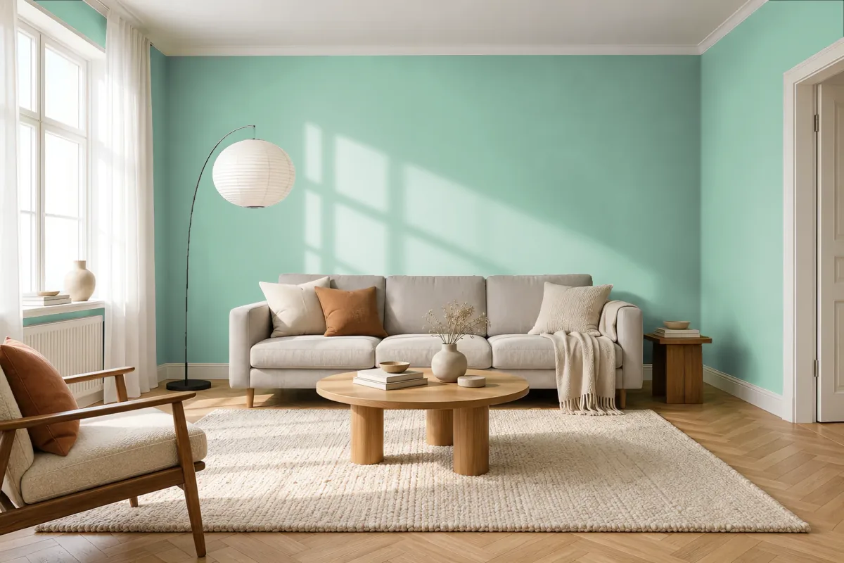 Краска PANTONE 15-5812 Lichen — гостиная в скандинавском стиле