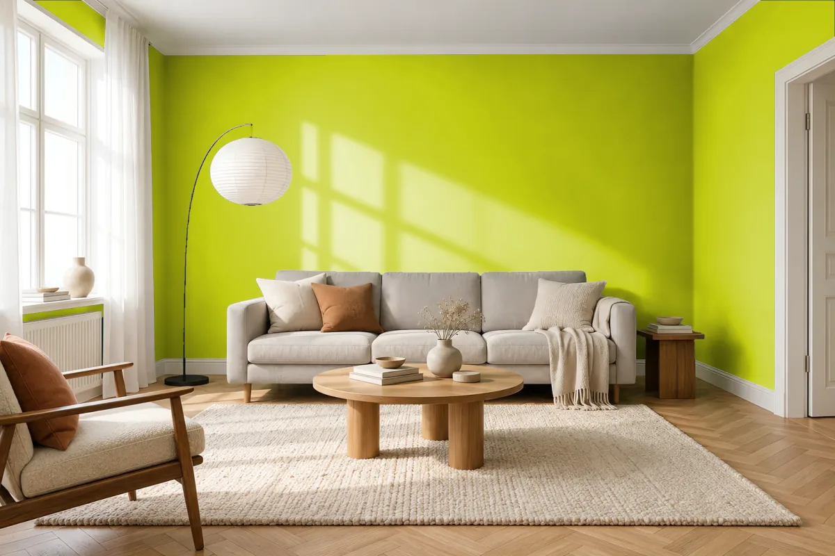 Краска PANTONE 13-0550 Lime Punch — гостиная в скандинавском стиле