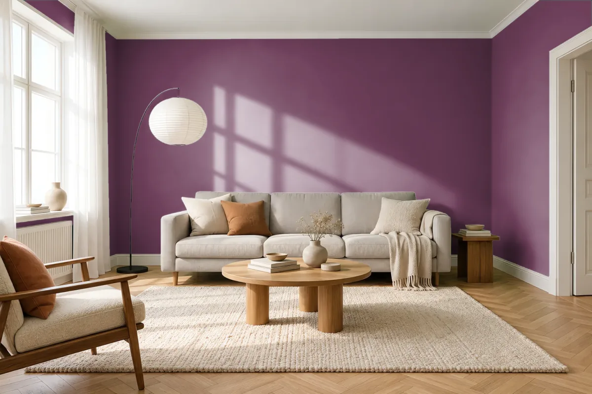 Краска PANTONE 19-2428 Magenta Purple — гостиная в скандинавском стиле