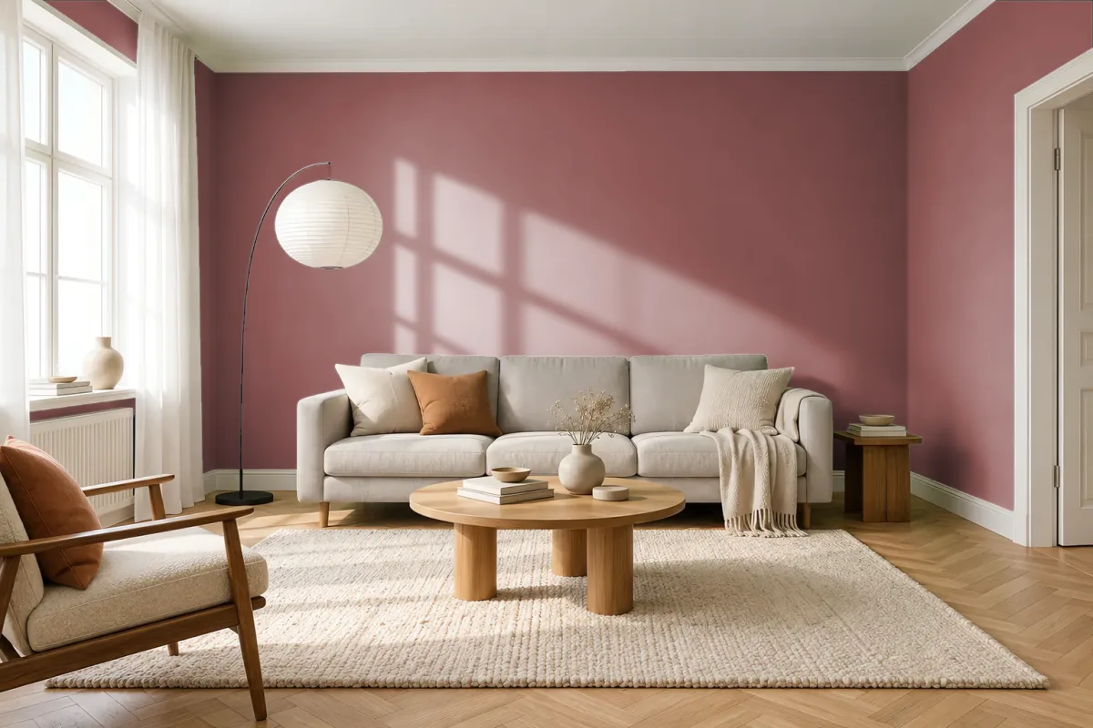 Краска PANTONE 18-1438 Marsala — гостиная в скандинавском стиле