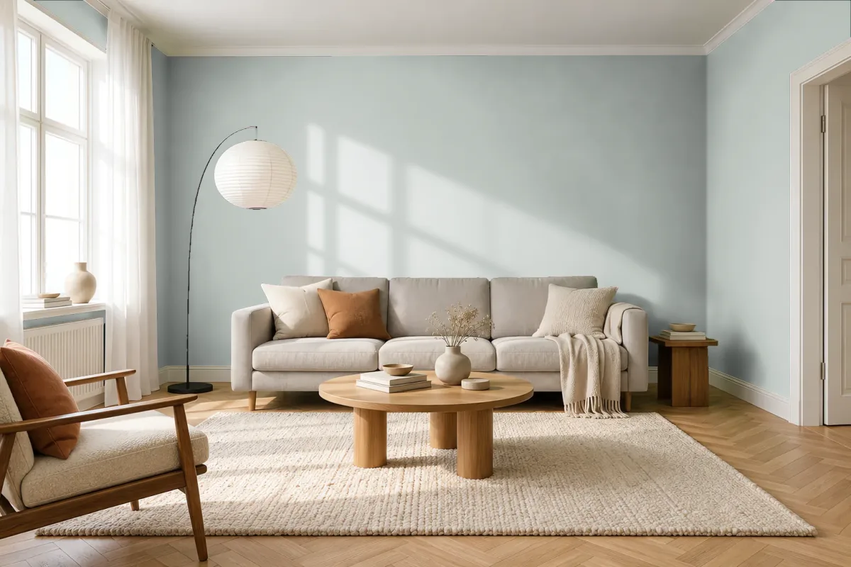 Краска PANTONE 14-4502 Mercury — гостиная в скандинавском стиле
