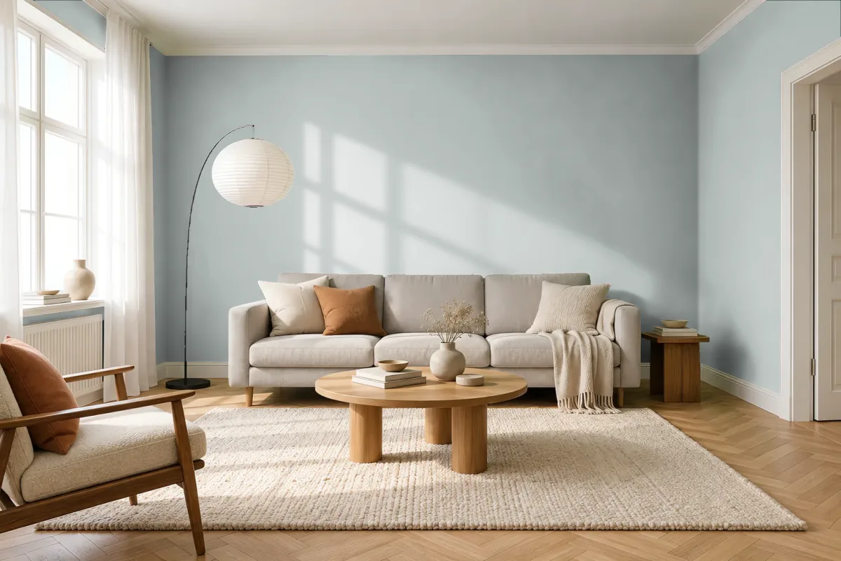 Краска PANTONE 14-4503 Metal — гостиная в скандинавском стиле