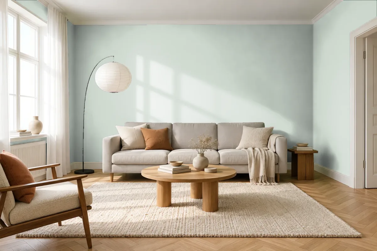 Краска PANTONE 12-6205 Milky Green — гостиная в скандинавском стиле