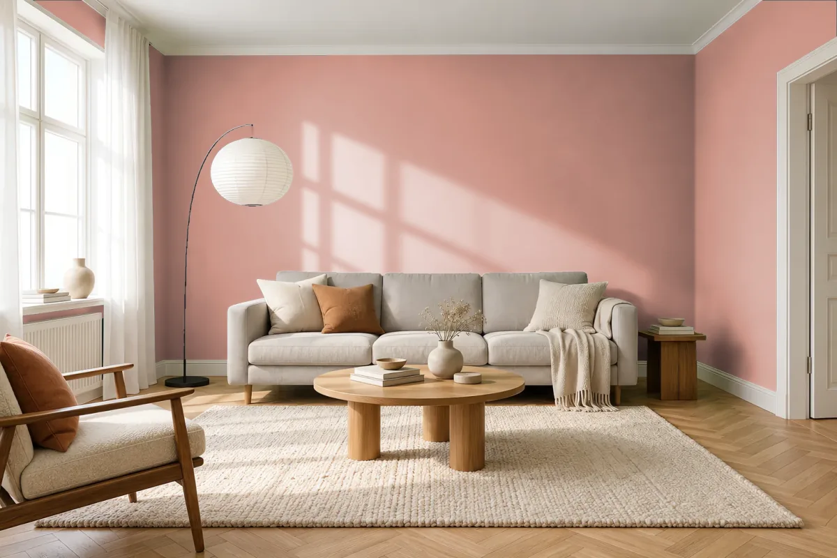 Краска PANTONE 16-1330 Muted Clay — гостиная в скандинавском стиле