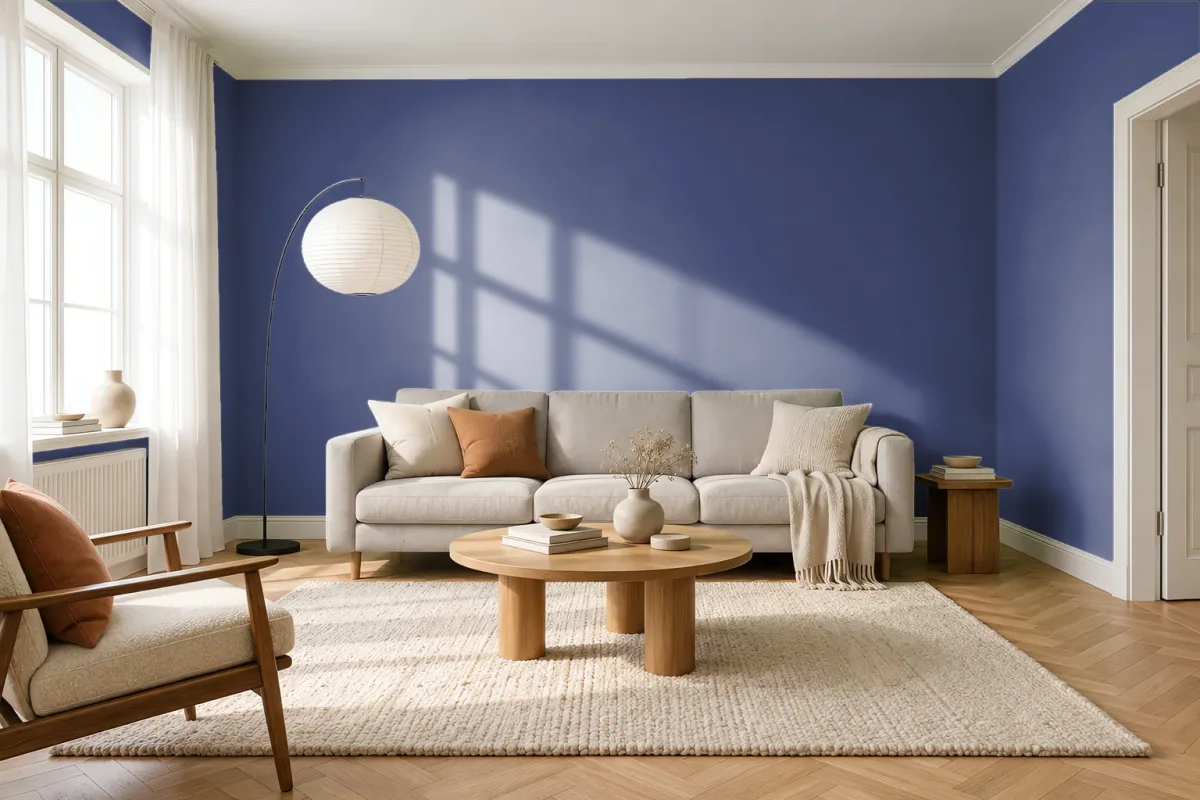 Краска PANTONE 19-3832 Navy Blue — гостиная в скандинавском стиле