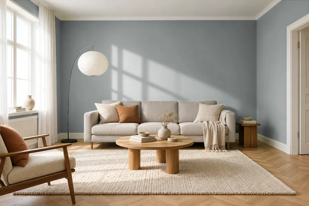 Краска PANTONE 17-4402 Neutral Gray — гостиная в скандинавском стиле