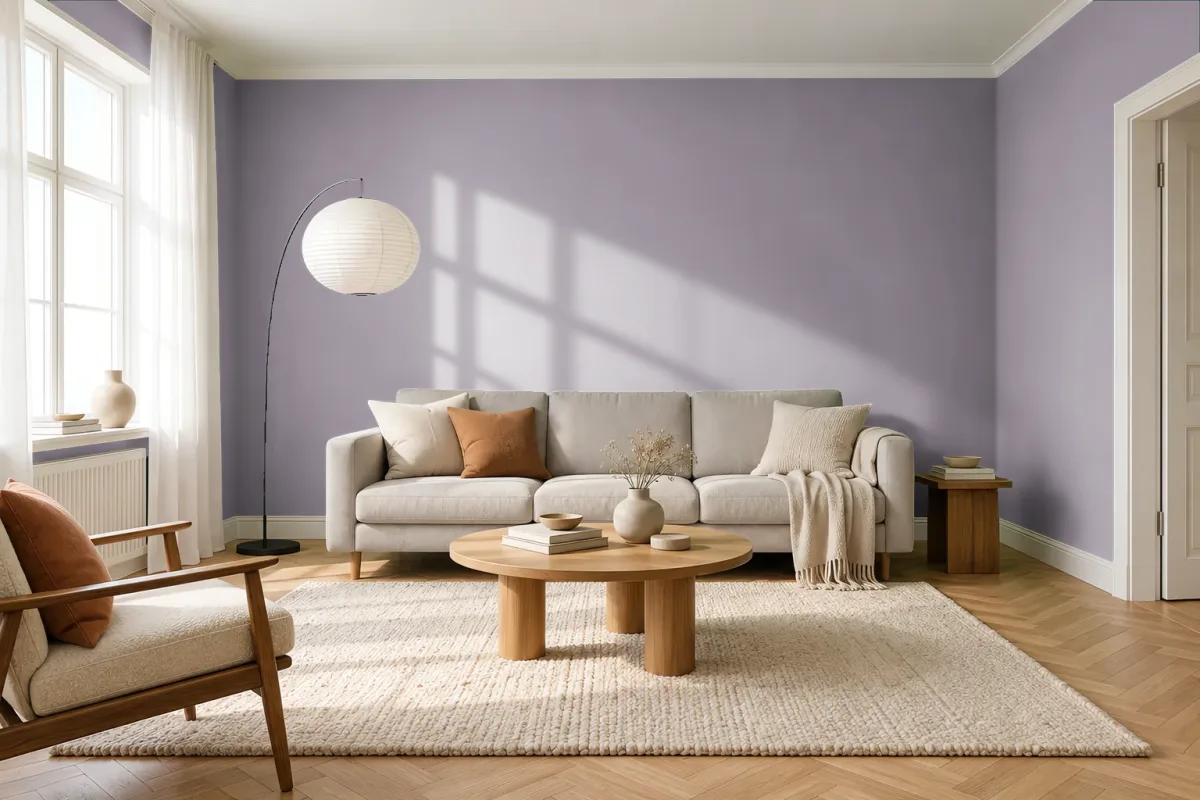 Краска PANTONE 17-3808 Nirvana — гостиная в скандинавском стиле